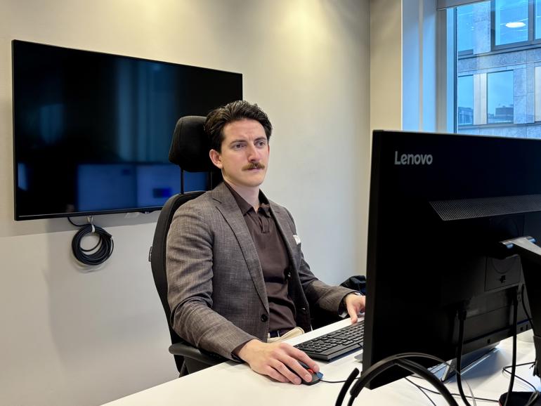 Erik Högberg in focus at Storebrand Asset Management’s Stockholm office.