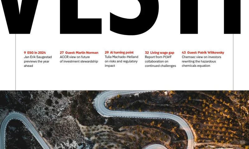 magazine or report cover listing featured articles related to responsible investment.